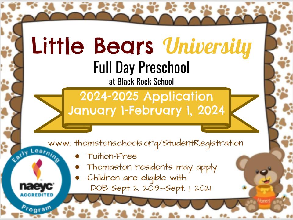 Little Bears University Registration announcement